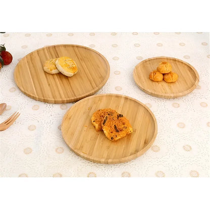 Juego De Vajilla Platos Redondos Bambú Platos Madera 25cm Marrón Claro Tabla Redonda 25cm