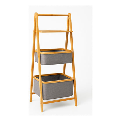 Mueble Organizador Baño Bambu Cestos Tela Repisa Toallas Marrón Claro