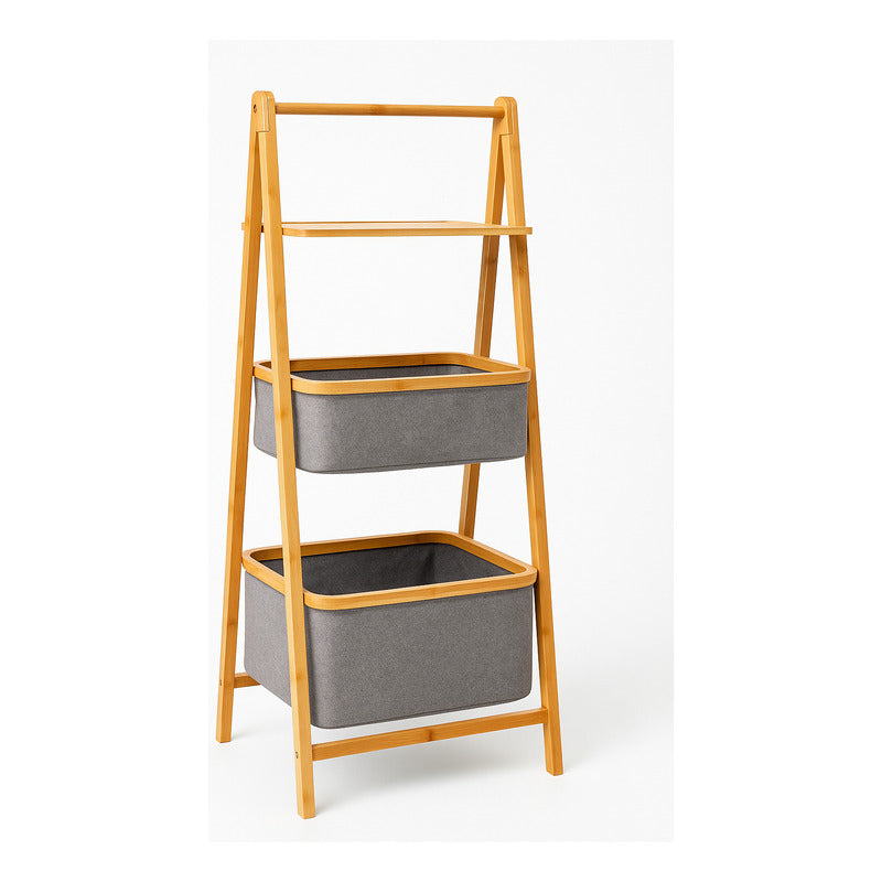 Estante Bambu Premium Cestos Tela Multiuso Baño Moderno Orga Marrón Claro