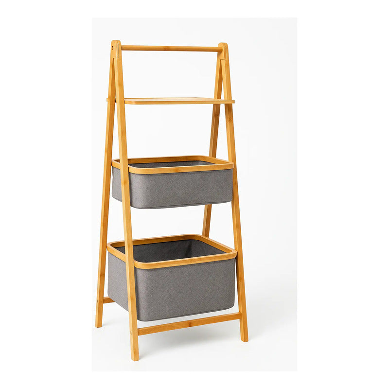 Estante Bambu Premium Cestos Tela Multiuso Baño Moderno Orga Marrón Claro