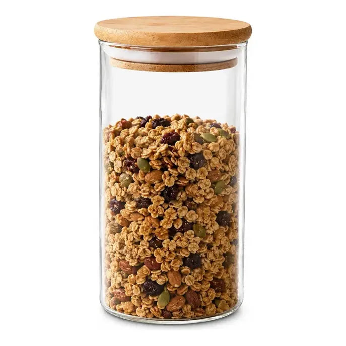 Frasco Vidrio Cocina Hermetico Cilindrico Tapa Bambu 250 Ml 250ml Frasco Vidrio Hermético Tapa Bambú Cilíndrico Cristal Transparente Organizador Cocina Alimentos Gourmet Premium 250 Ml