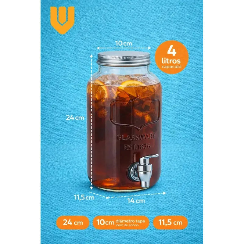 X4 Dispensador Vidrio 4 Litros Grifo Bebidas Jugo Agua Hogar Dispensador Bebidas Vidrio 4l Frasco Jugo Agua Fiestas Hogar Canilla Servicio Mesa Transparente