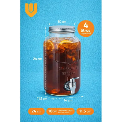 X4 Dispensador Vidrio 4 Litros Grifo Bebidas Jugo Agua Hogar Dispensador Bebidas Vidrio 4l Frasco Jugo Agua Fiestas Hogar Canilla Servicio Mesa Transparente