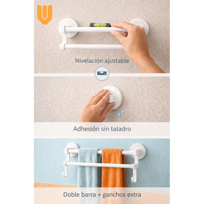 Soporte Toallas Baño Cocina Doble Mural Colgador Organizador