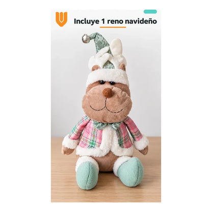 Muñeco Navideño 39cm Decorativo Adornar Figuras Navidad Blanco Muñeco Adorno Navideño Muñeco Papá Noel Viejito Pascuero Santa Claus Gorro Barba Blanca Figura Verdes Cascabel 39cm-reno