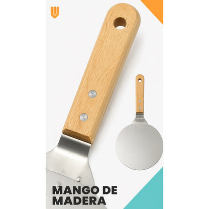 Pala Pizza Espátula Redonda Acero Mango Madera 25,5cm Pala Pizza Espátula Redonda Acero Inoxidable Mango Madera Utensilio Gastronómico Horno Cocina Pizzería Panadería Hornear 25.5cm
