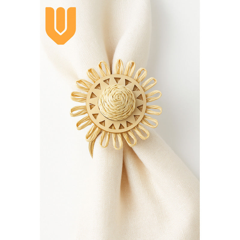 Servilletero Flor Bambú Anillo Porta Servilleta Decorativo Dorado