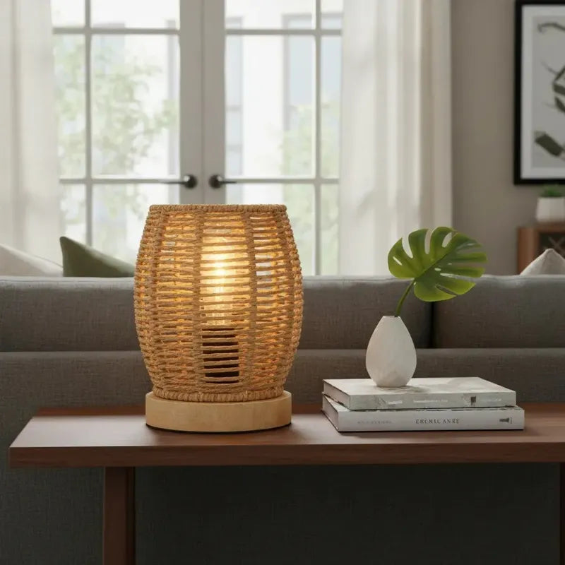 Luz Sobremesa Ecologica Bambus Estetica Japandi Interior Zen Crema Natural Pantalla Difusion Luminica Decorativa Atmosfera Relajante Habitacion Confort Interior Madera Clara Tonalidad Natural...