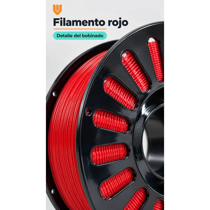 Filamento Impresora 3d Rojo 1,75mm ±0,02mm Rollo Carrete Rojo Filamento Impresión Tridimensional Bobina Rollo Carrete Negro Modelado Digital Prototipos Figuras Diseños Maquetas 1,75 Mm