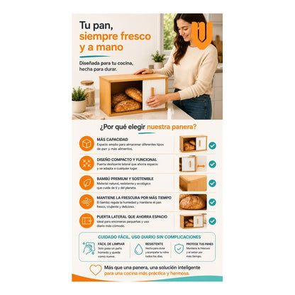 Panera Bambu Puerta Enrollable Almacenamiento Multiuso Hogar Panera Bambu Enrollable Cocina Organizador Pan Multiuso Hogar Almacenamiento Natural Cuadrada Bambu Natural Beige Madera Clara Arena...