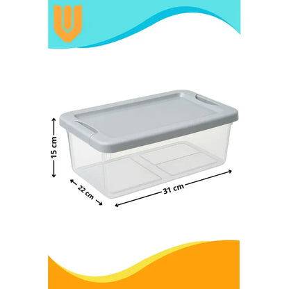 Caja Plastica Organizadora Apilable Hogar Almacenamiento 10l Transparente Tapa Gris Organizadora