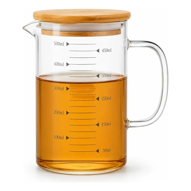 X2 Taza Medidora De Vidrio Jarra Vidrio Con Tapa Medidora Transparente/ 500ml