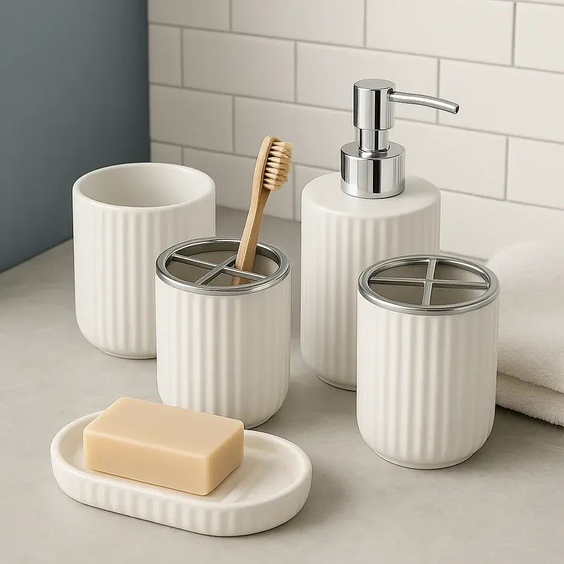 Set 5 Piezas Accesorios Decorativo Baños Juegos Baño Blanco Blanco