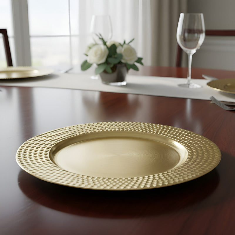 Plato Base Dorado 33cm Resistente Vajilla Decorativa Fiesta Dorado