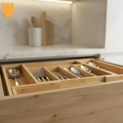 Organizador Cubiertos Expandibles Bambu Porta Cubiertos Bambú