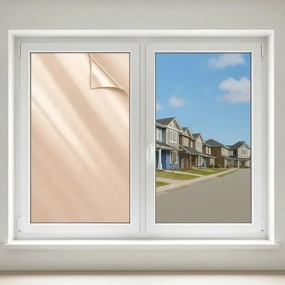 Film Reflectivo Vitrineon Control Solar Vidrios Privados Cobre Reflectivo Efecto Espejo Tono Calido Elegante Moderno Privacidad Visual Control Luz Apariencia Sofisticada Ventanas Hogar