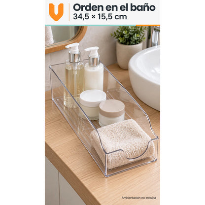 Organizador Acrílico 35cm Refrigerador Despensa Transparente Transparente Acrílico Rectangular Organizador Abierto Frente Bajo Base Acanalada Despensa Refrigerador Orden