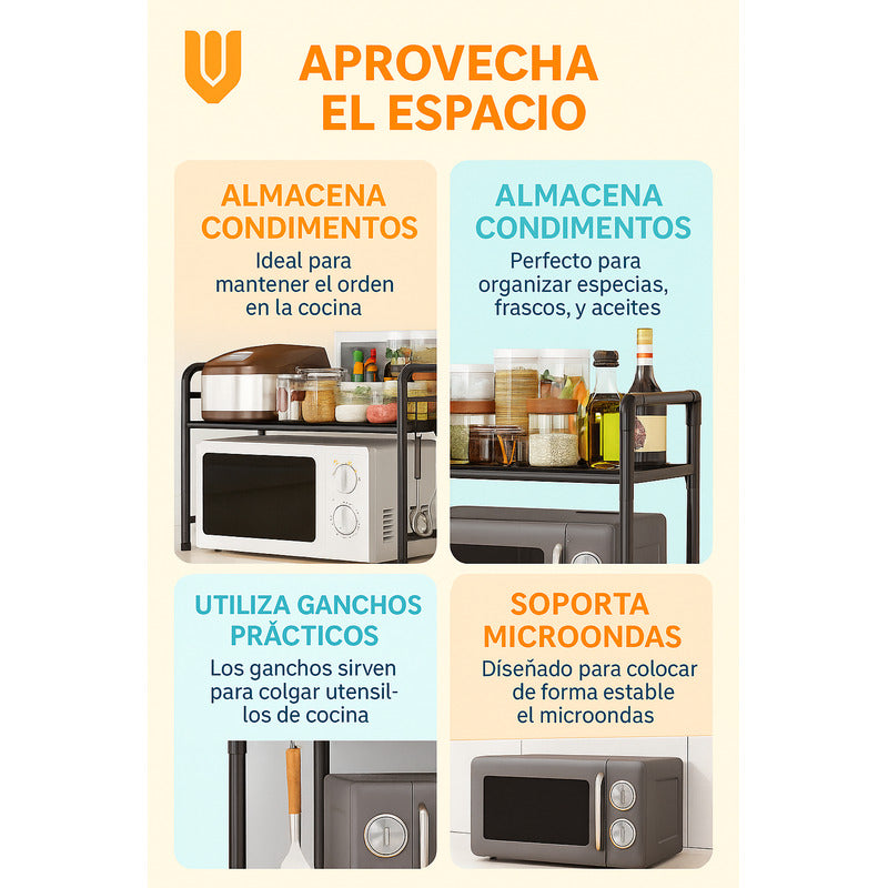 Estante Organizador Para Microonda Soporte Repisa Con Gancho