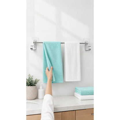 Toallero Adhesivo Baño Soporte Pared Organizador 60cm Toalla Toallero Adhesivo Baño 60cm Aluminio Plateado Porta Toalla Barra Pared Sin Taladro Dos Ganchos Organizador Moderno Mural 8,5x60cm