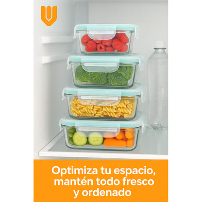 Set 3 Taper Hermético Vidrio Contenedor Cocina Alimentos