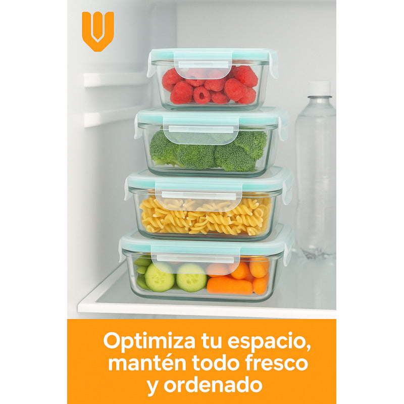 Set 3 Contenedores Vidrio Hermético Cocina Reutilizables
