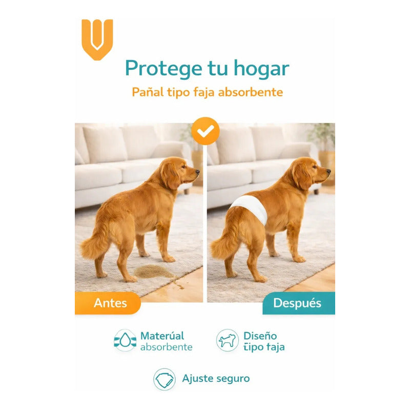 120 Pañales Perros Desechable Mascota Higienica Gato Talla S Blanco Macho S 42x17 Cm