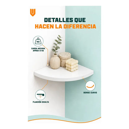 Repisas Flotante Blanco Acabado Madera Pared 25cm Esquinera Repisa Esquinera Flotante Acabado Madera Cuarto Círculo Borde Curvo Fijación Oculta Mural Decorativa 25cm