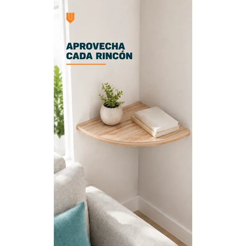 Repisas Flotante Beige Acabado Madera Pared 25cm Esquinera Repisa Esquinera Flotante Acabado Madera Cuarto Círculo Borde Curvo Fijación Oculta Mural Decorativa 25cm