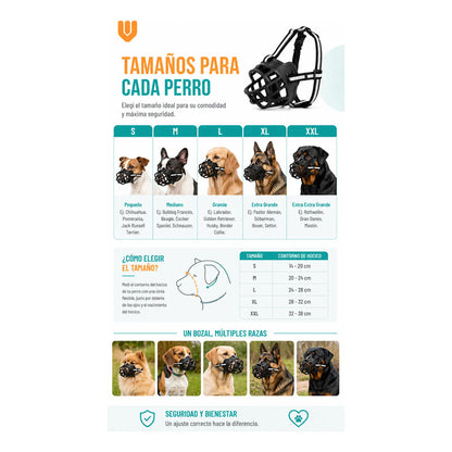 Vitrineon Bozal L Nylon Goma Firme Ajuste Seguro Canino Talla L Perros Grandes Ajuste Regulable Calce Seguro Hocico Amplio Comodidad Uso Diario Entrenamiento Paseo Control Negro Clasico Tono...