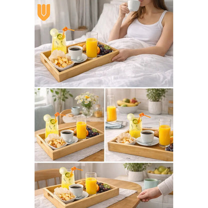 Bandeja Bambu Ecologico Premium Rectangular Asas 40x28cm Bambú