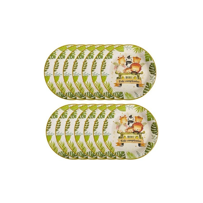 X20 Plato De Carton Safari Cumpleaños Safari Animales 23 Cm