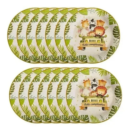 X20 Plato De Carton Safari Cumpleaños Safari Animales 23 Cm Safari