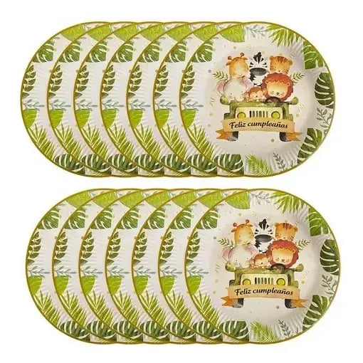 30 Plato De Carton Safari Decoracion Cumpleaños Safari 23 Cm Safari