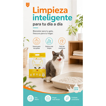 Arena Gatos Aglutinante Sanitaria Tofu Leche 2.6kg Clean Arena Sanitaria Tofu Leche 7 Litros Aglomerante Biodegradable Absorcion Control Olores 99 Porciento Libre Polvo Gatos - 2.6kg