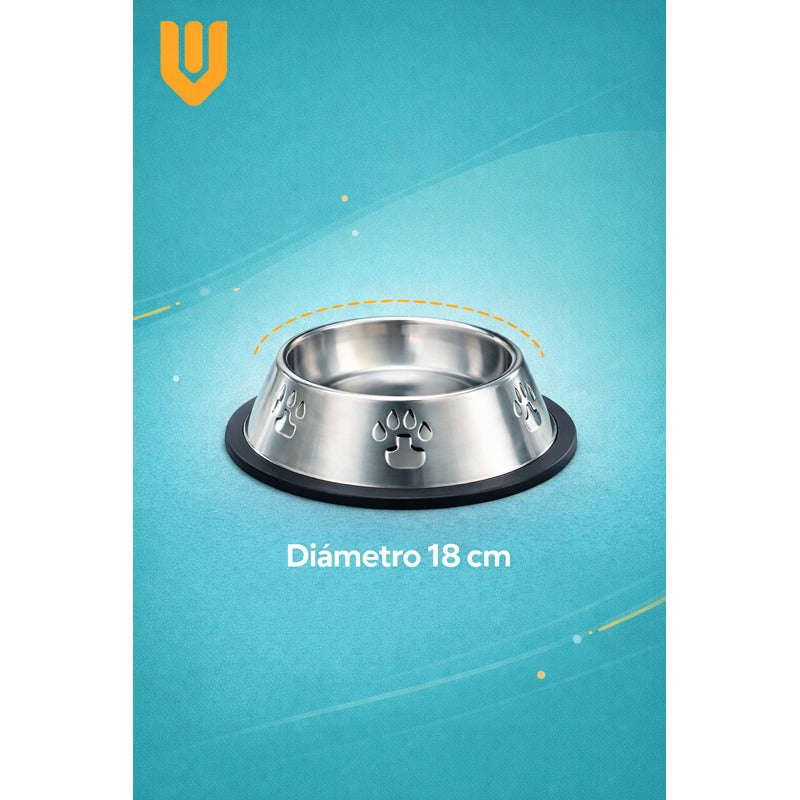 Comedero Perro Platos Para Perros Gatos Mascotas 18cm Plateado