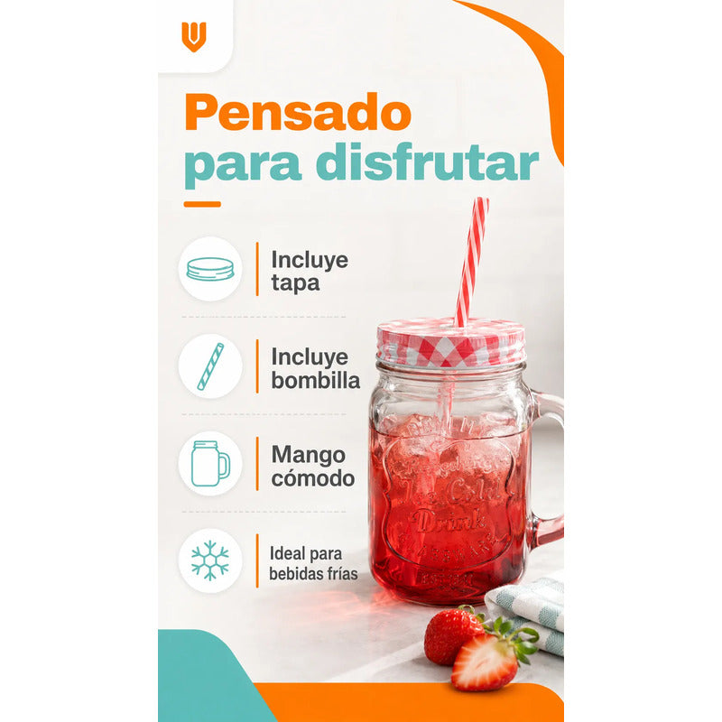 Vaso Bombilla Tapa Vidrio 400ml Reutilizable Multicolor Vaso Translúcido 400 Ml Vidrio Mango Tapa Bombilla Multicolor Bebidas Frías Jugos Cócteles Batido Reutilizable 400ml