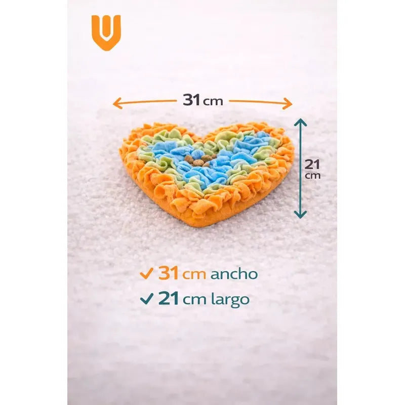 Alfombra Vitrineon Mascota Didactico Entrena Olfato Lavable Multicolor Tonos Pastel Rosa Celeste Amarillo Naranja Verde Juguete Mascota Diseño Corazon Tela Suave Lavable Resistente