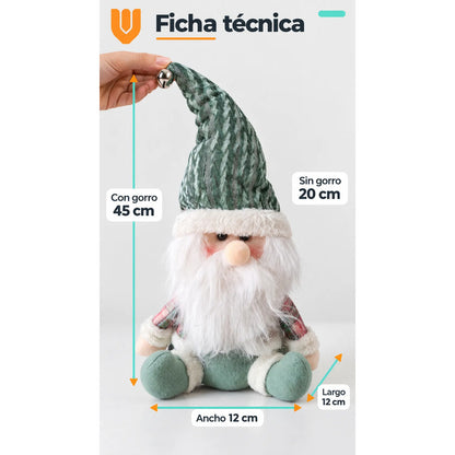 Muñeco Pascuero Navideño 45cm Decorativo Figuras Navidad Blanco Muñeco Pascuero Navideño Muñeco Papá Noel Viejito Pascuero Santa Claus Gorro Barba Blanca Figura Verdes Cascabel 45cm-pascuero