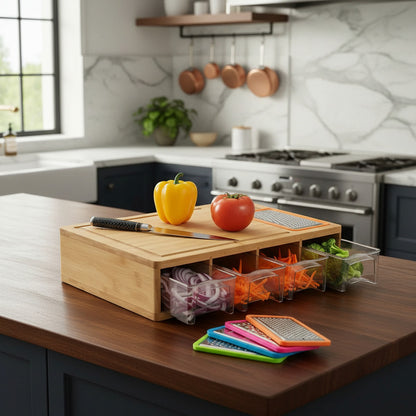 Tabla De Picar Vitrineon Bambu 40x27cm 4 Contenedores Liso Bambú