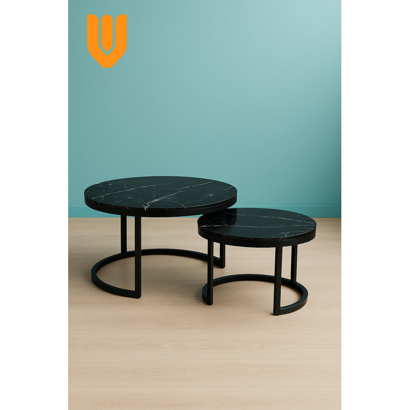 Mesa Centro Redonda Anidada Set 2 Mesas Auxiliares Madera