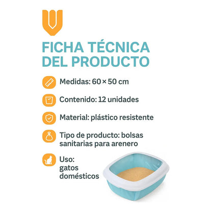 24 Bolsas Arenero Gatos Bolsa Sanitarias Desechables 60x50cm Bolsas Arenero Gato Desechables 60 X 50 Cm Pack 12 Sanitario Multicolor Resistentes Grandes Higiene Mascotas Premium Transparente