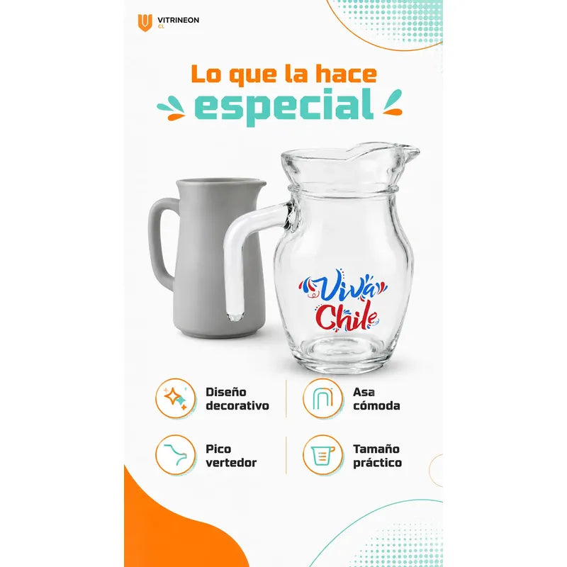 Jarra Vidrio Jugo Agua 400ml Viva Chile Asa Transparente Jarra Vidrio 400ml Viva Chile Asa Pico Vertedor Transparente Bebidas Frías Agua Jugo Té Cocina Mesa Hogar Vitrineon Cl 400ml