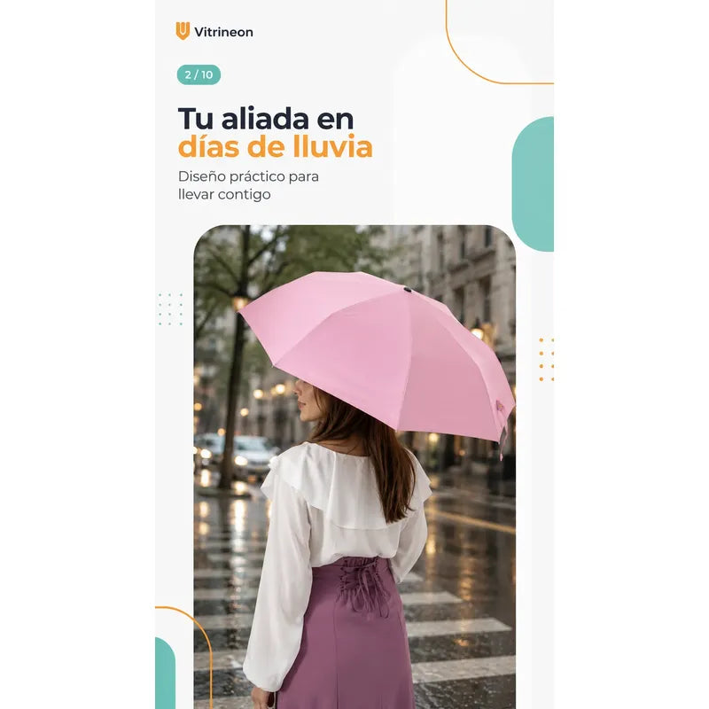 Parasol Retractil Plegable Lluvia 8 Varill Adulto Clasico