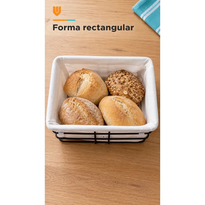 Panera Canasto Tela Rectangular 24cm Base Metal Servir Pan Anera Rectangular Canasto Pan Tela Blanca Metal Negro Cesto Abierto... 24cm