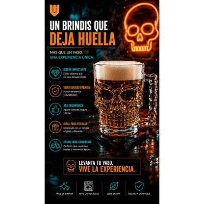 12 Vasos Cerveceros Calavera Vidrio Shopero Premium Bar Transparente