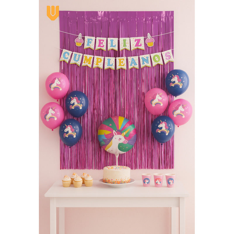 Set 17 Globos Decoracion Unicornio Metalico Fiesta Cumpleaño
