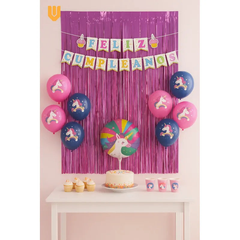 Set 17 Globos Decoracion Unicornio Metalico Fiesta Cumpleaño Verde