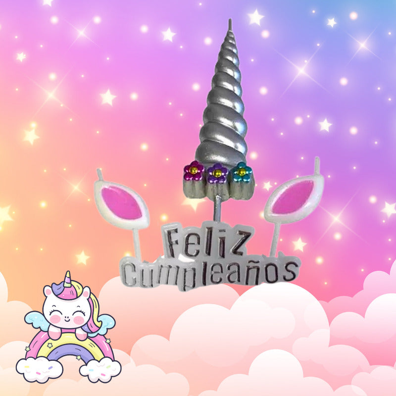 Set 4 Velas De Cumpleaños Adornos Para Tortas Unicornio
