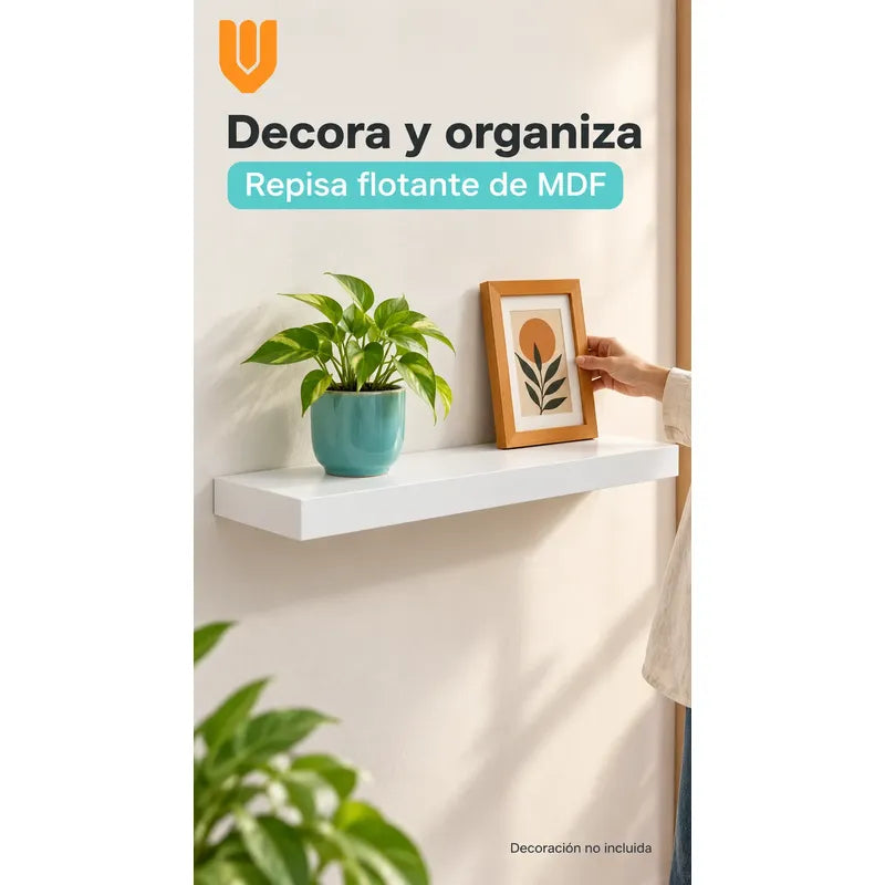 Repisa Flotante Rectangular 60cm Mdf Blanca Estante Pared Blanco Repisa Flotante Blanca Mdf Estante Mural Soporte Oculto Decoración Organización Hogar Dormitorio Living Oficina 60cm