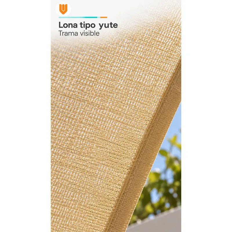 Toldo Vela Sombra Lona Cubierta Terraza Jardín 1.90x3 Metros Beige Arena Claro Dorado Suave Tonalidad Cálida Bordes Costuras Al Tono Cintas Cuerdas Blancas Argollas Plateadas 1.90 Largo X 3.03 Metros